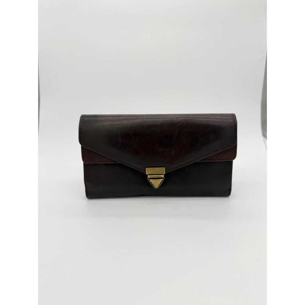 Princess Gardner Vintage Burgundy Genuine Leather Checkbook‎ Clutch Wallet Brass